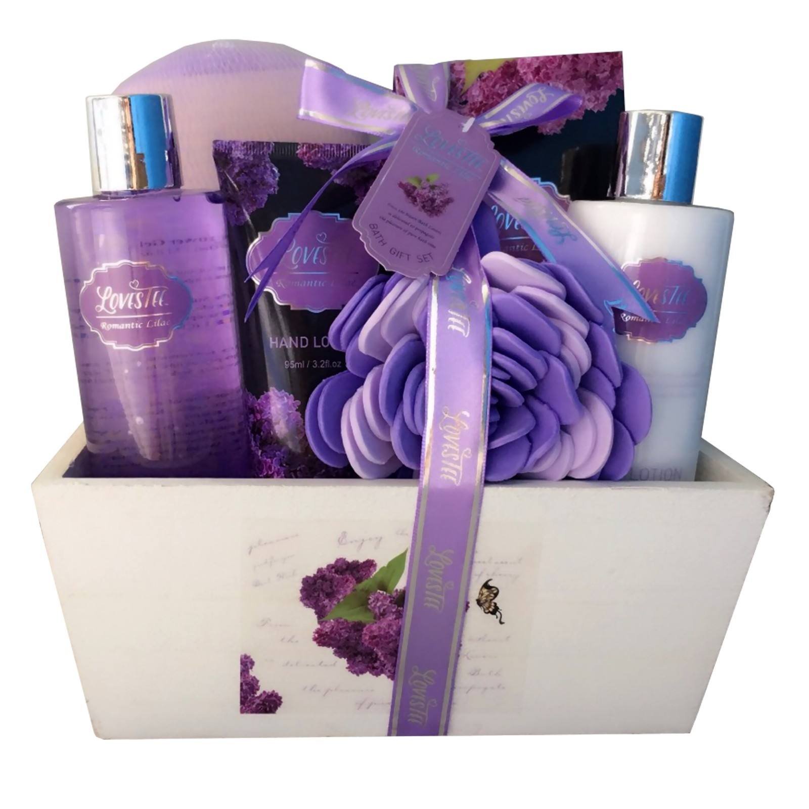 Spa Gift Basket with Lavender Fragrance and Lilac Color - Bath 6 Piece Set 