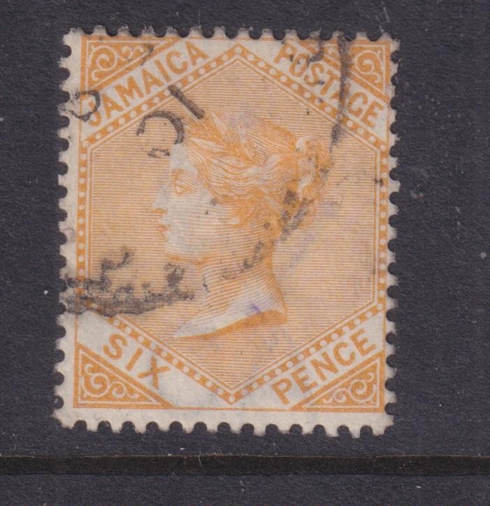 JAMAICA, 1897 Crown CA, 6d. Orange Yellow, used.