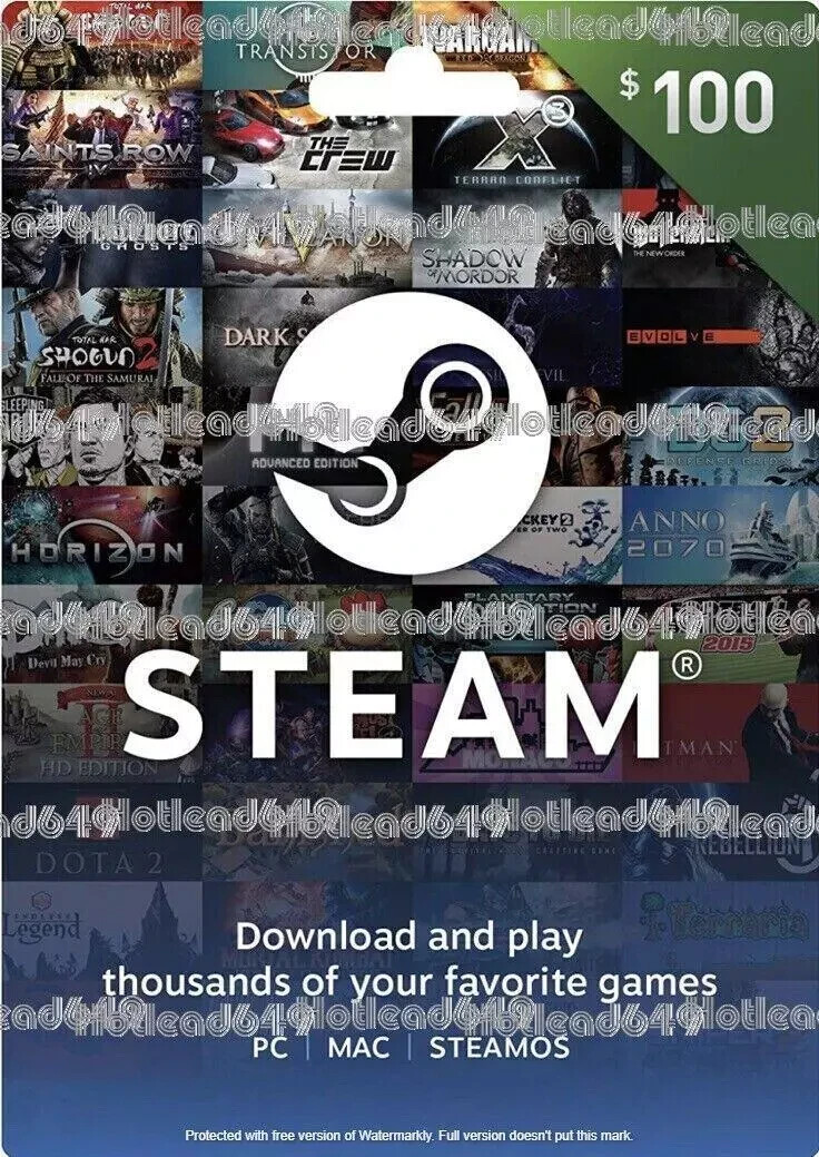 100$ Steam Gift Card Pc Prepaid Gift card Game Card Game