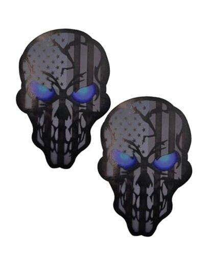  2PCS America Flag Patches - Blue Eyes Skull Patch - IR Infrared Reflective - 
