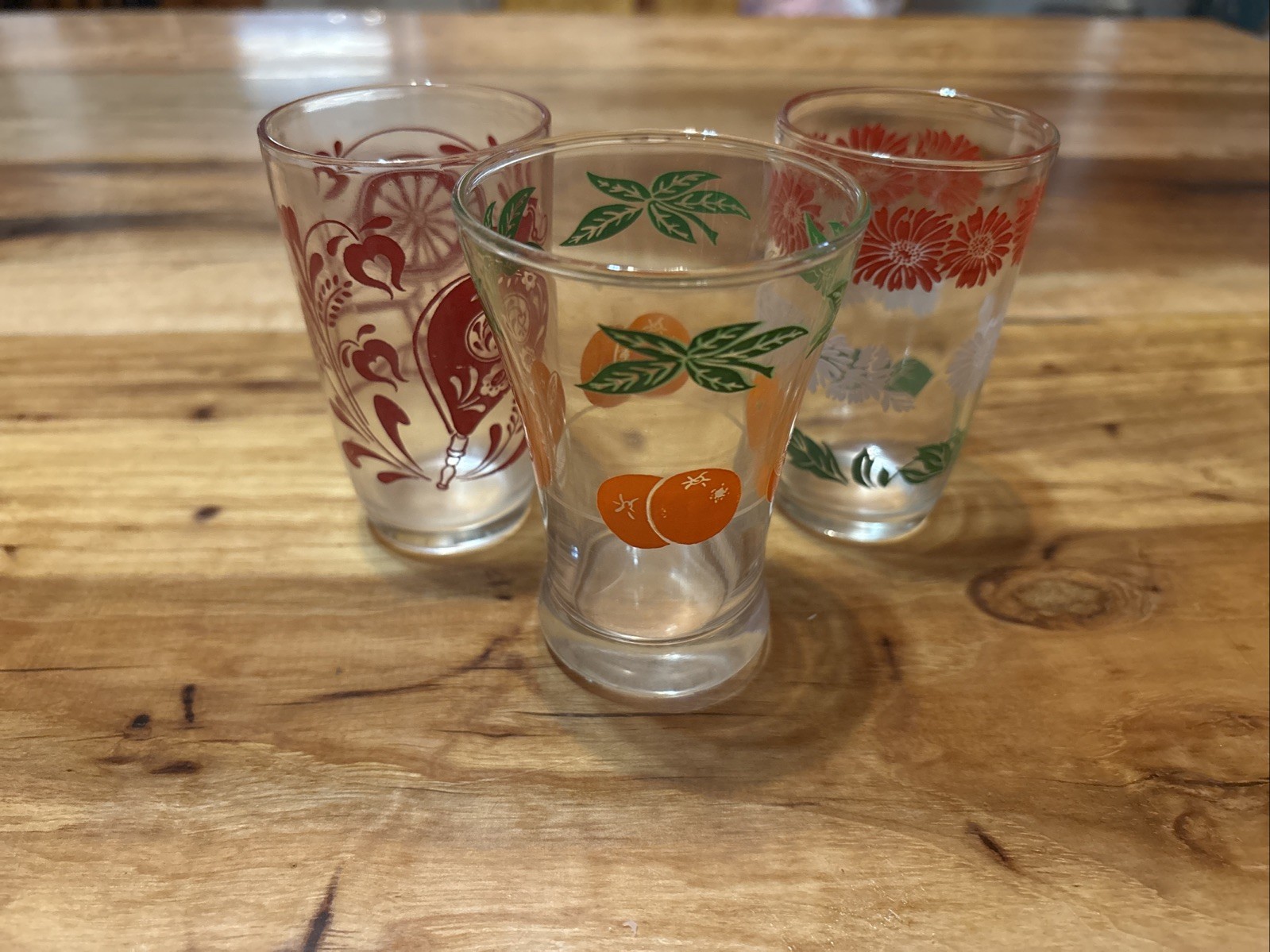 Vintage 1950s Hazel Atlas Kraft Swanky Swigs Juice Glasses Lot of 3