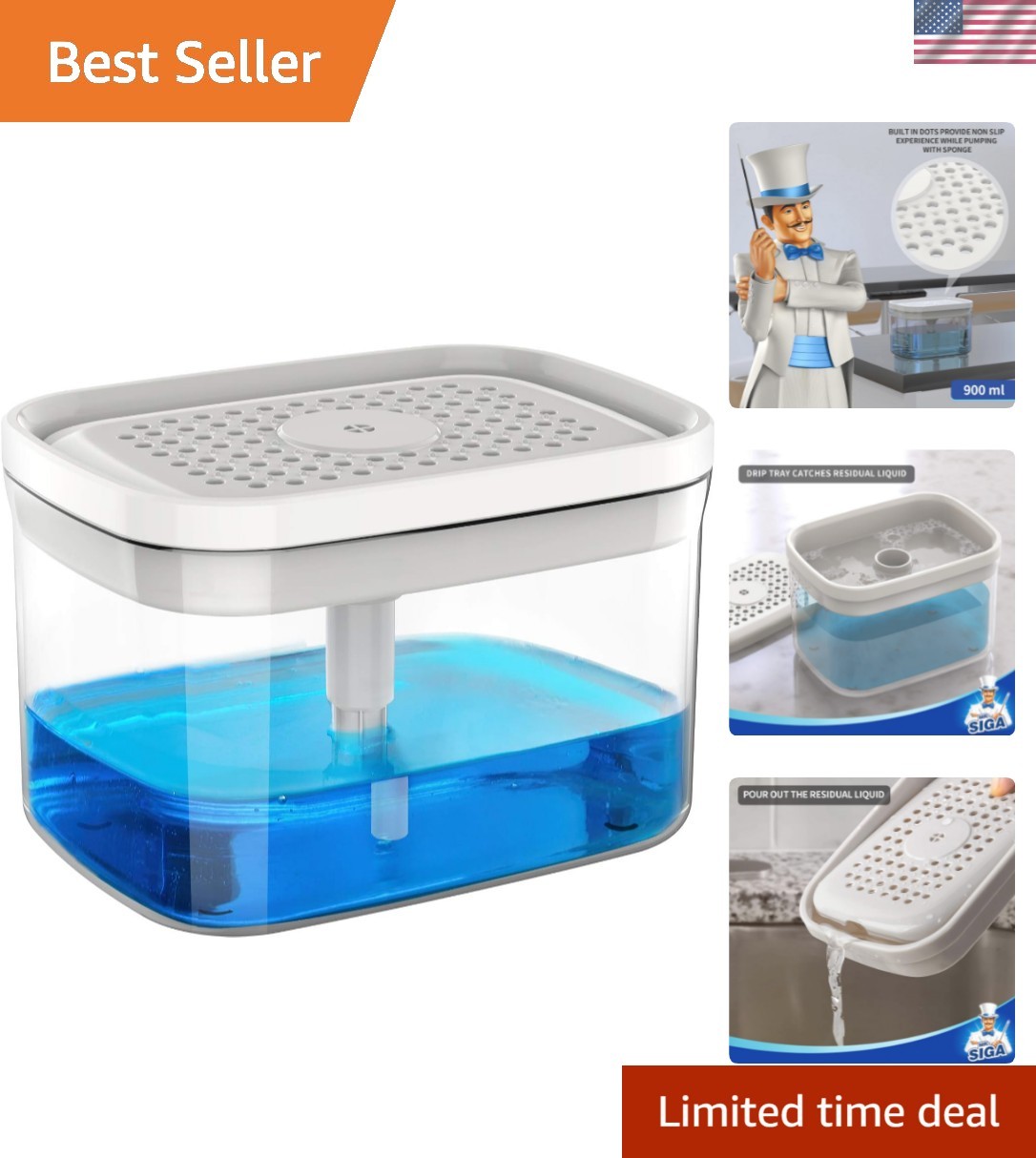 2 in 1  Soap Dispenser and Sponge Holder, Dishwashing Soap Pump Dispenser for...