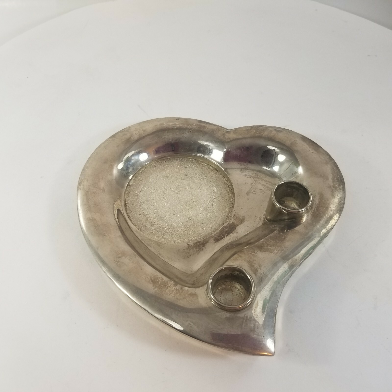 LENOX WEDDING PROMISES UNITY CANDLE HOLDER Silver Heart Candles VTG