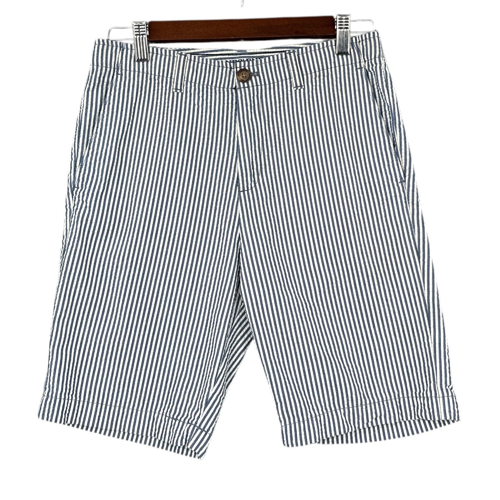 Lands End Blue White Striped Seersucker Side Pockets Casual Shorts Size 14