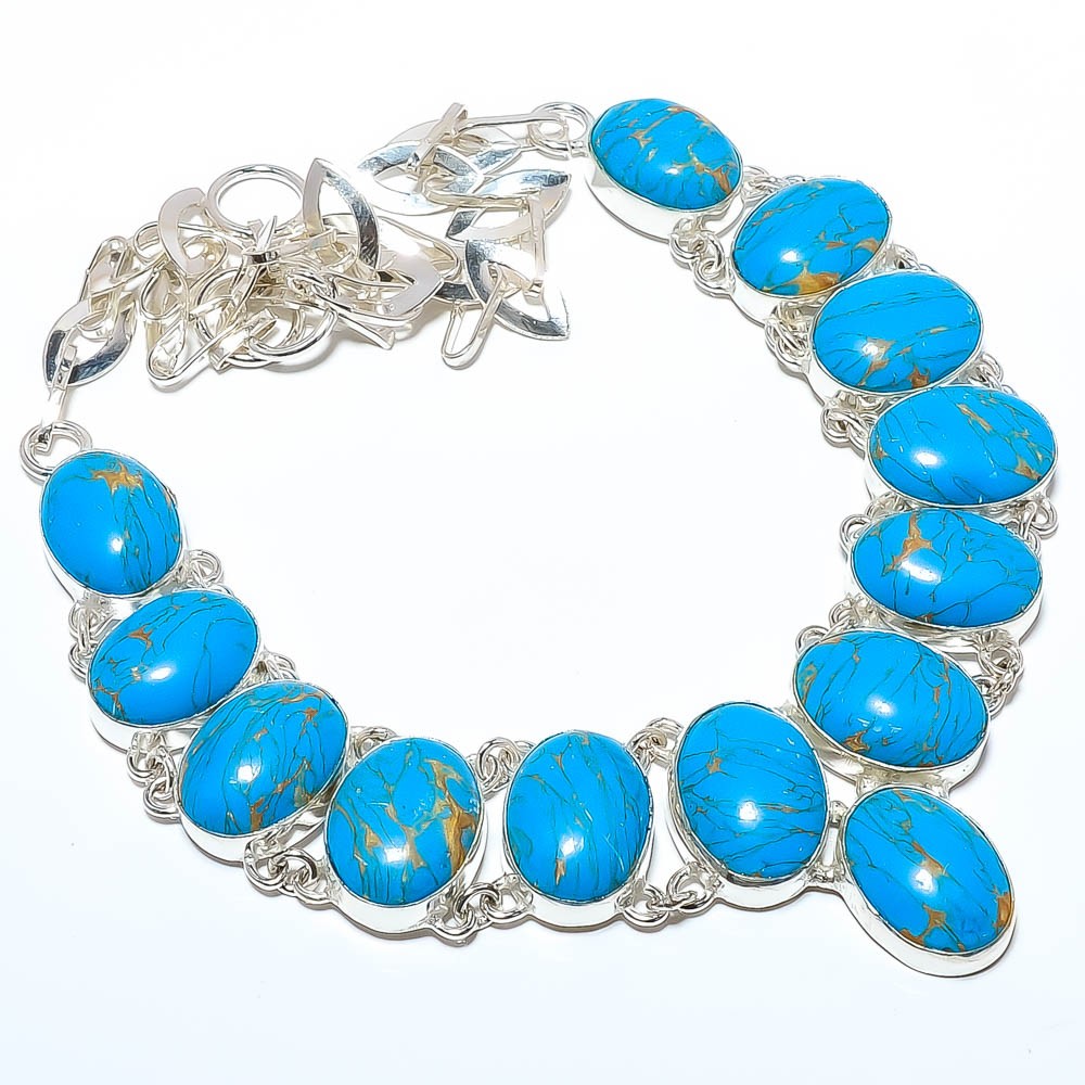 Copper Blue Turquoise 925 Sterling Silver Necklace 17.99" T2