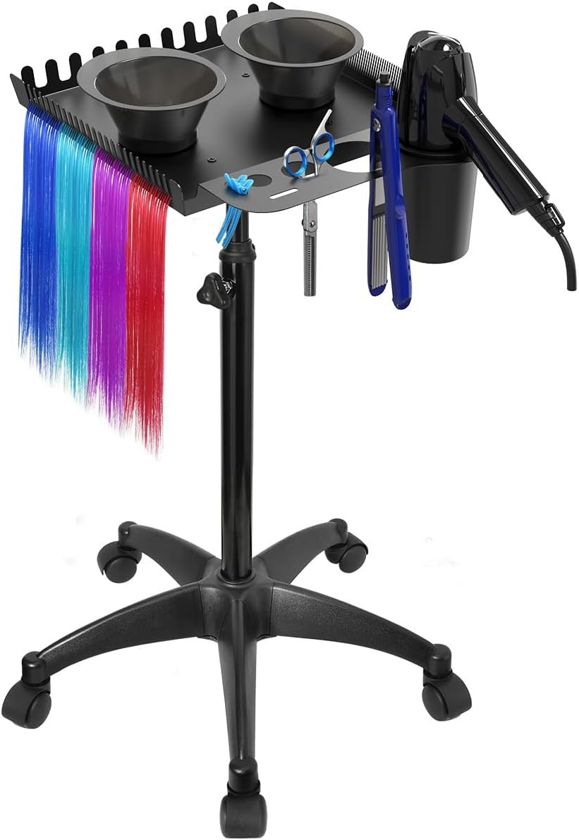 Salon Rolling Tray W/ 2 Magnetic Bowls Professional Tool Tray Cart Hair