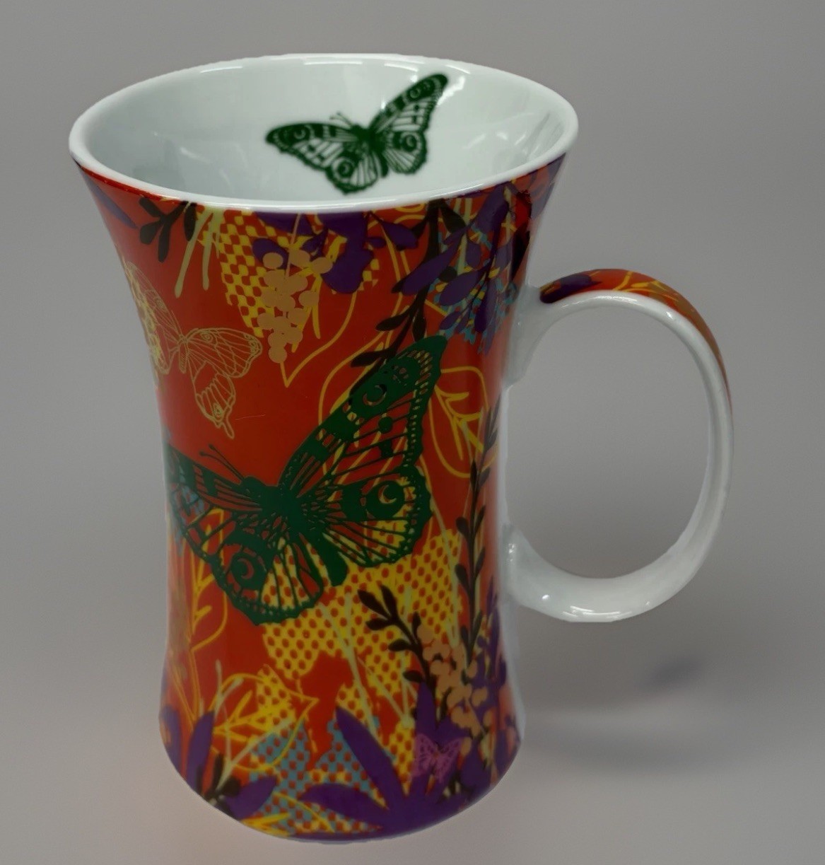 Germany Konitz 5" Butterfly Flower Orange Multicolor Porcelain Coffee Tea Mug