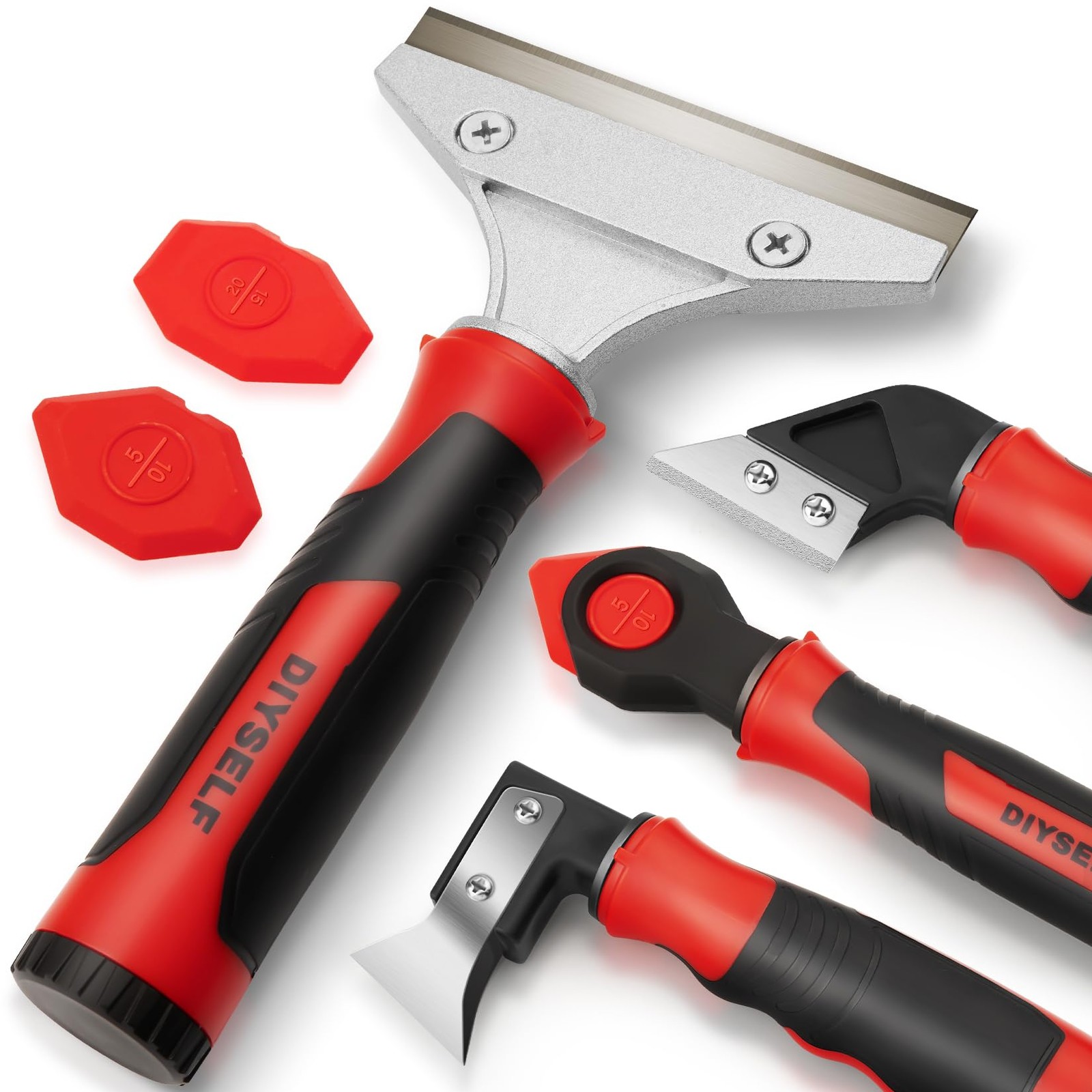 DIYSELF Caulking Tool, 4 in 1 Caulk Remover Tool for Bathroom, Bathtub, Red 