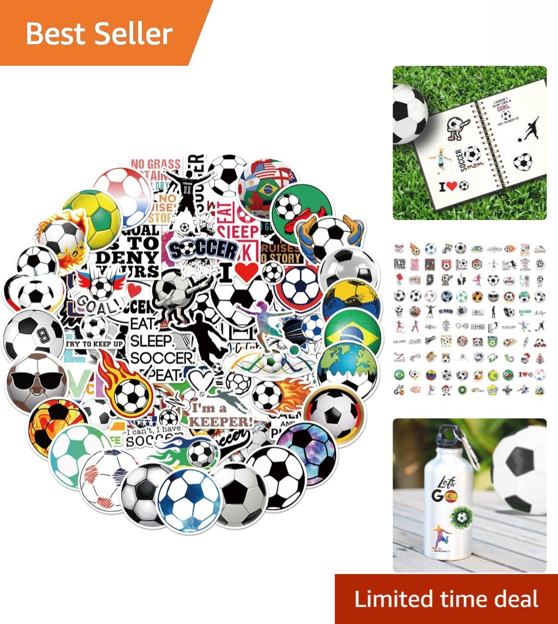 Multicolor Soccer Stickers Pack - 100 Waterproof Vinyl Designs for Everyone
