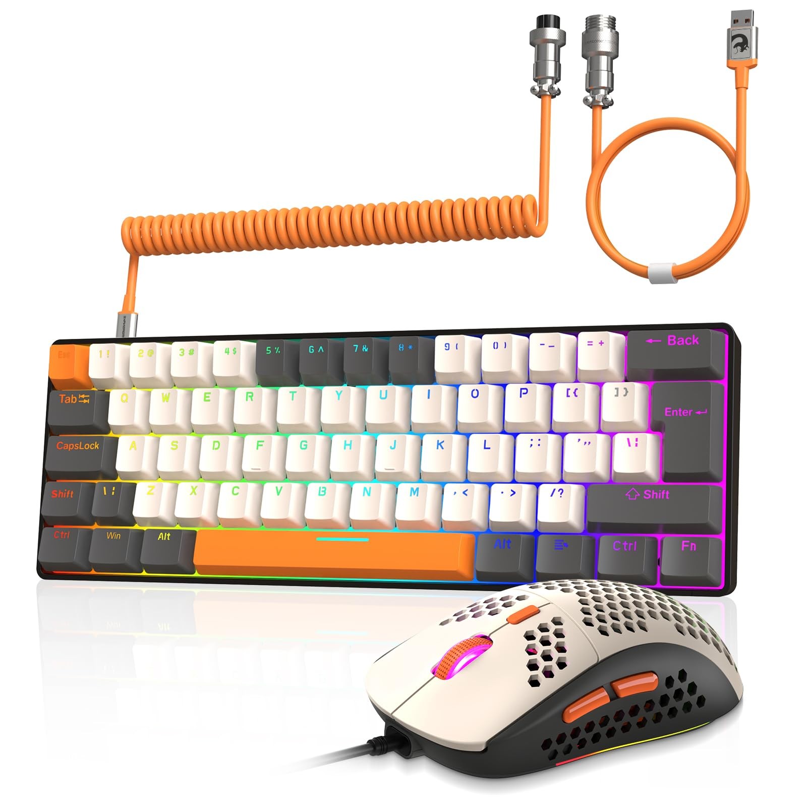 RK-T60 Wired Mechanical Gaming Keyboard Combo with RGB Backlit 62-Key Mouse