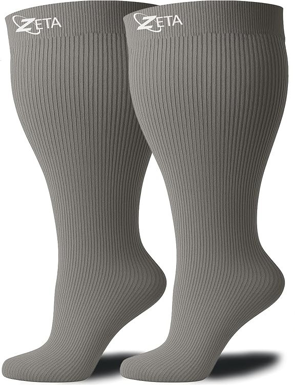Plus Size Zeta Wear Support Socks - Wide Calf Compression Size 3XL - Gray - NEW