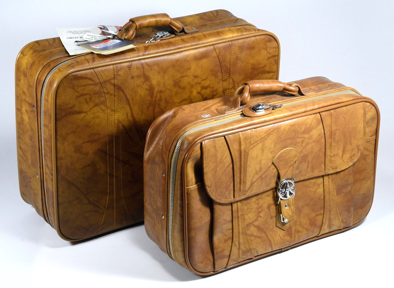 Vintage 1975 American Tourister  Luggage 2 Piece Set 9024 Palomino MCM NOS w/Box