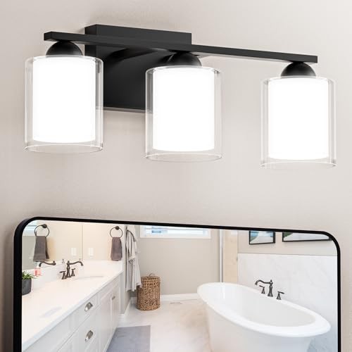  Black Bathroom Lighting Fixtures Over Mirror with 5 3 Light Black & Clear