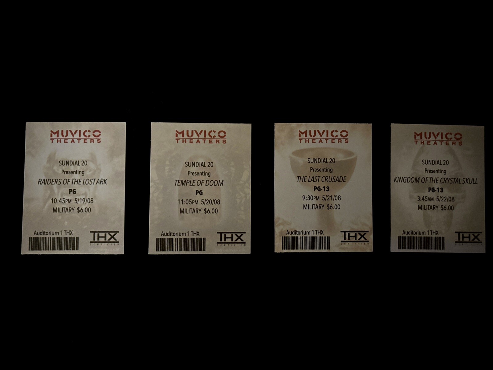 Indiana Jones MUVICO THEATERS Raiders Temple Crusade Kingdom MOVIE TICKET STUB