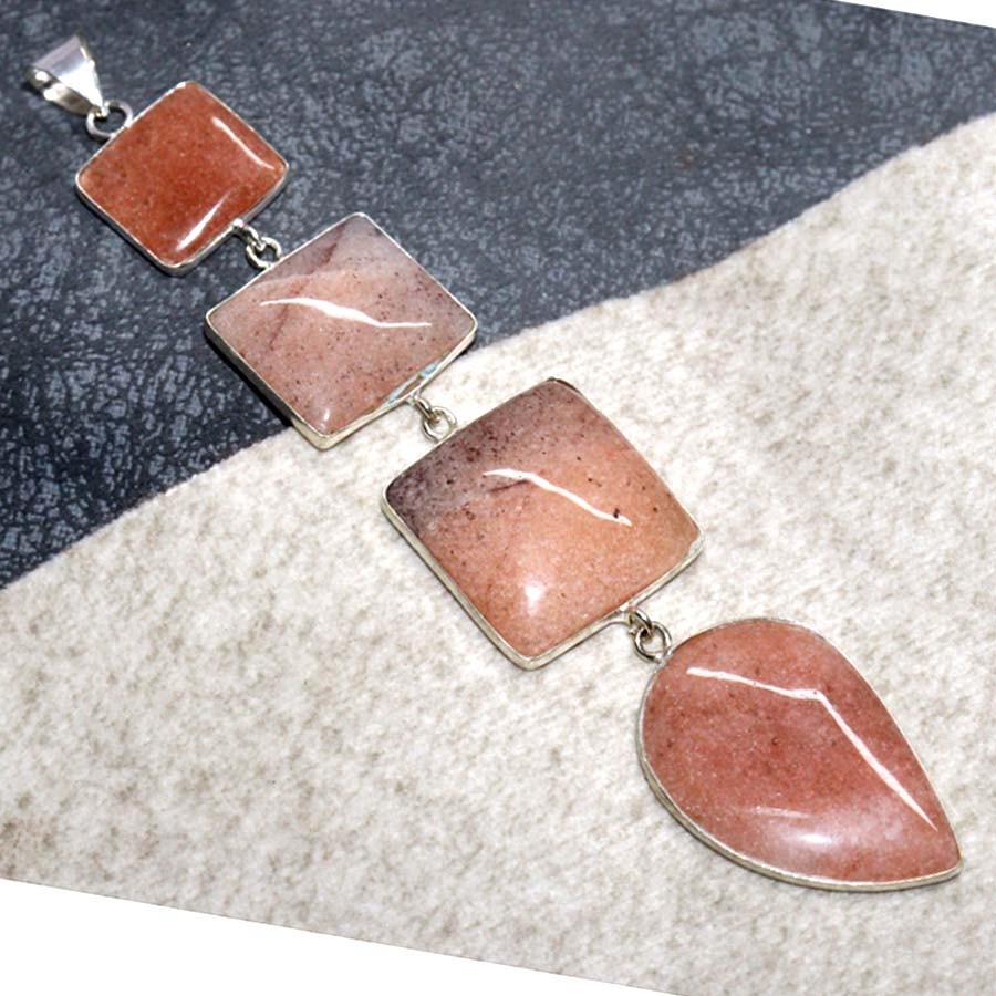 925 Silver Plated Large Sunstone Pendant Handmade Gemstone Size 5" GW