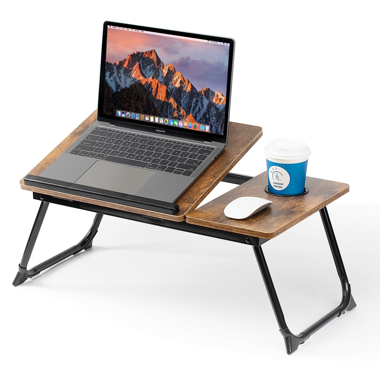 Laptop Desk for Bed Couch, Adjustable Foldable Table with Cup Retrobrown 