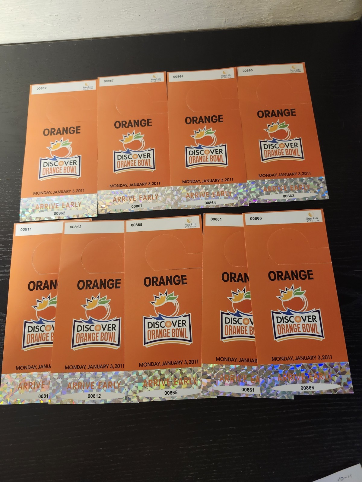 2011 Orange Bowl Parking Pass Lot Of 9 - Stanford Vs Virginia Tech 