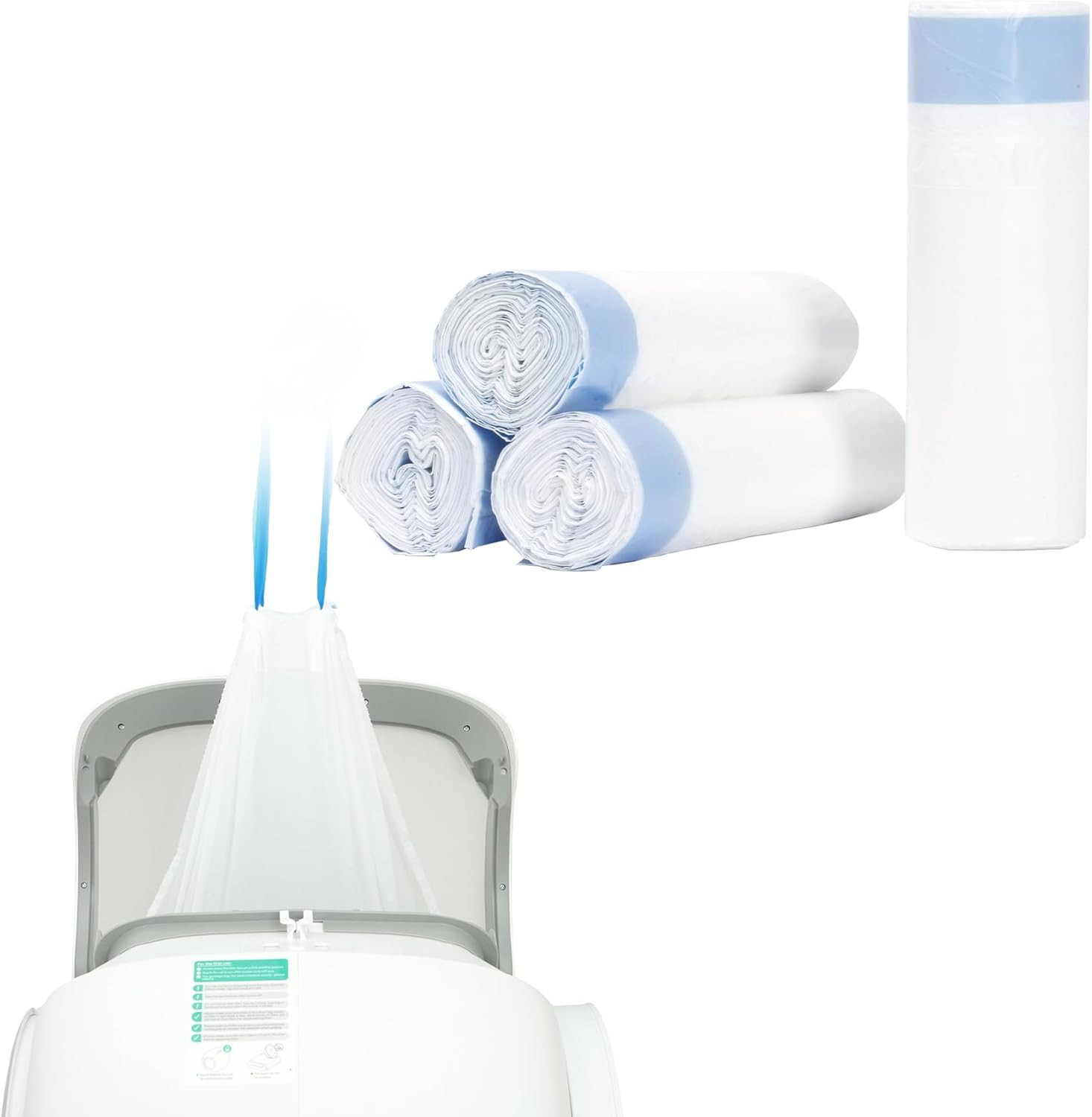 60 Count Drawstring Cat Litter Bags for Most Auto Self-Cleaning Litter Box, C...