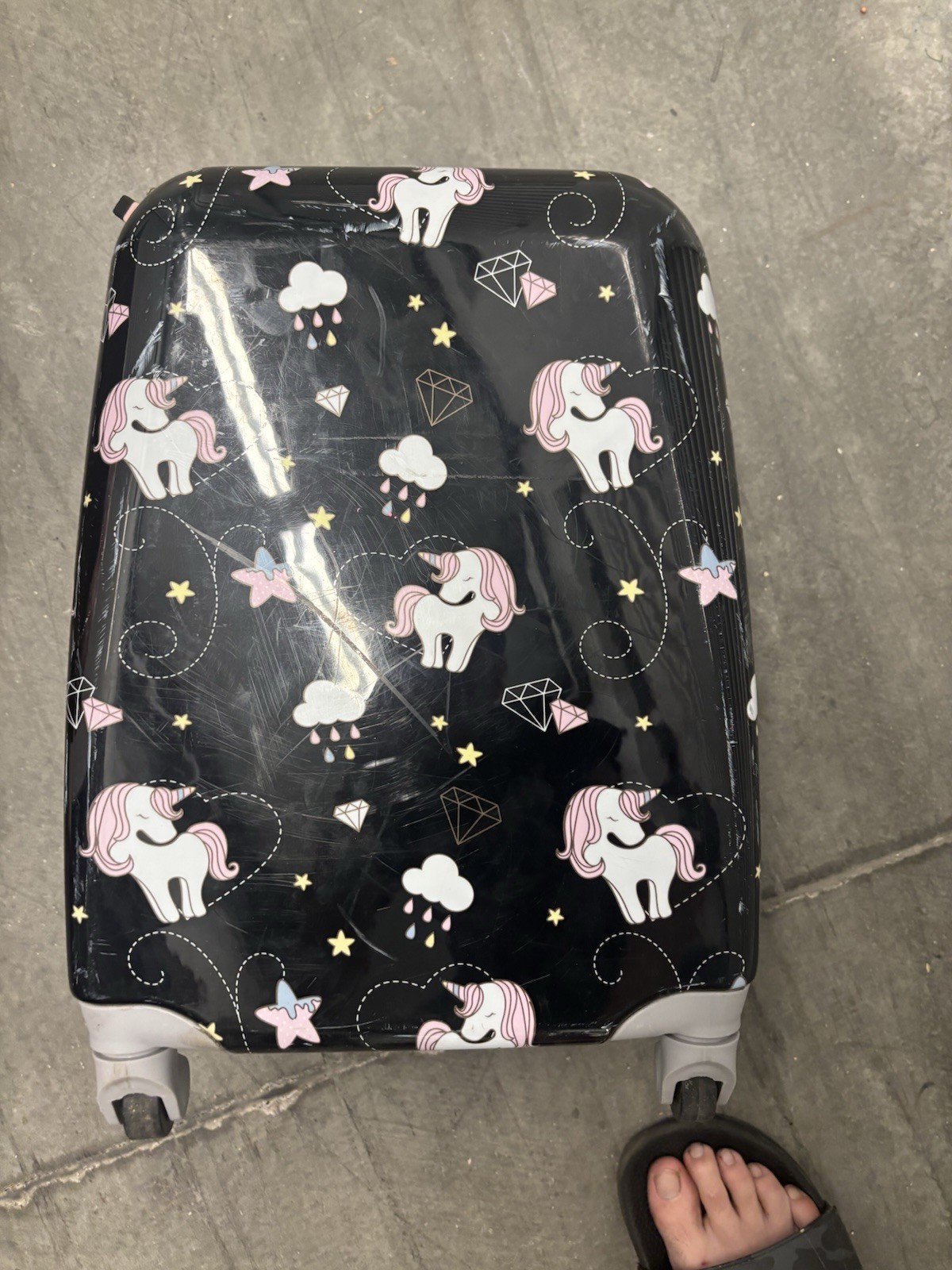 Unicorn Cartoon Kids Hard Shell Rolling Luggage, Black Pink
