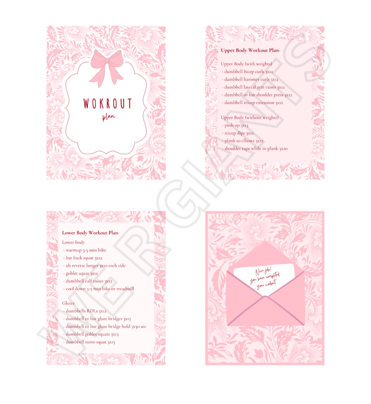 Bow Themed Workout Plan (DIGITAL DOWNLOAD) (upper & lower body)