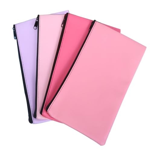 4 Pack Zipper Bank Deposit Bags, PU Leather Cash Coin Pouch with Zipper