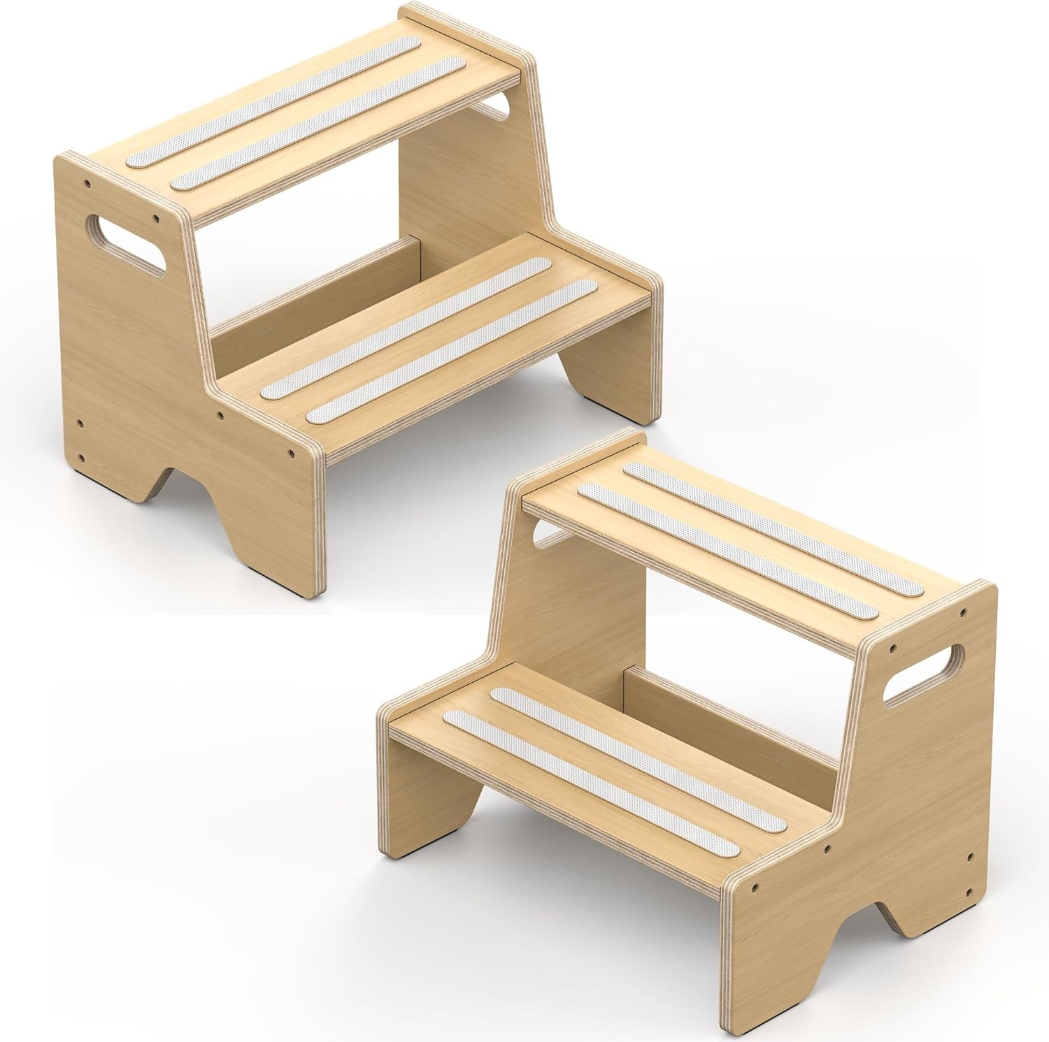 Step Stool for Toddler, Sturdy Wooden 2-Step Stool with Anti-Slip Surface 