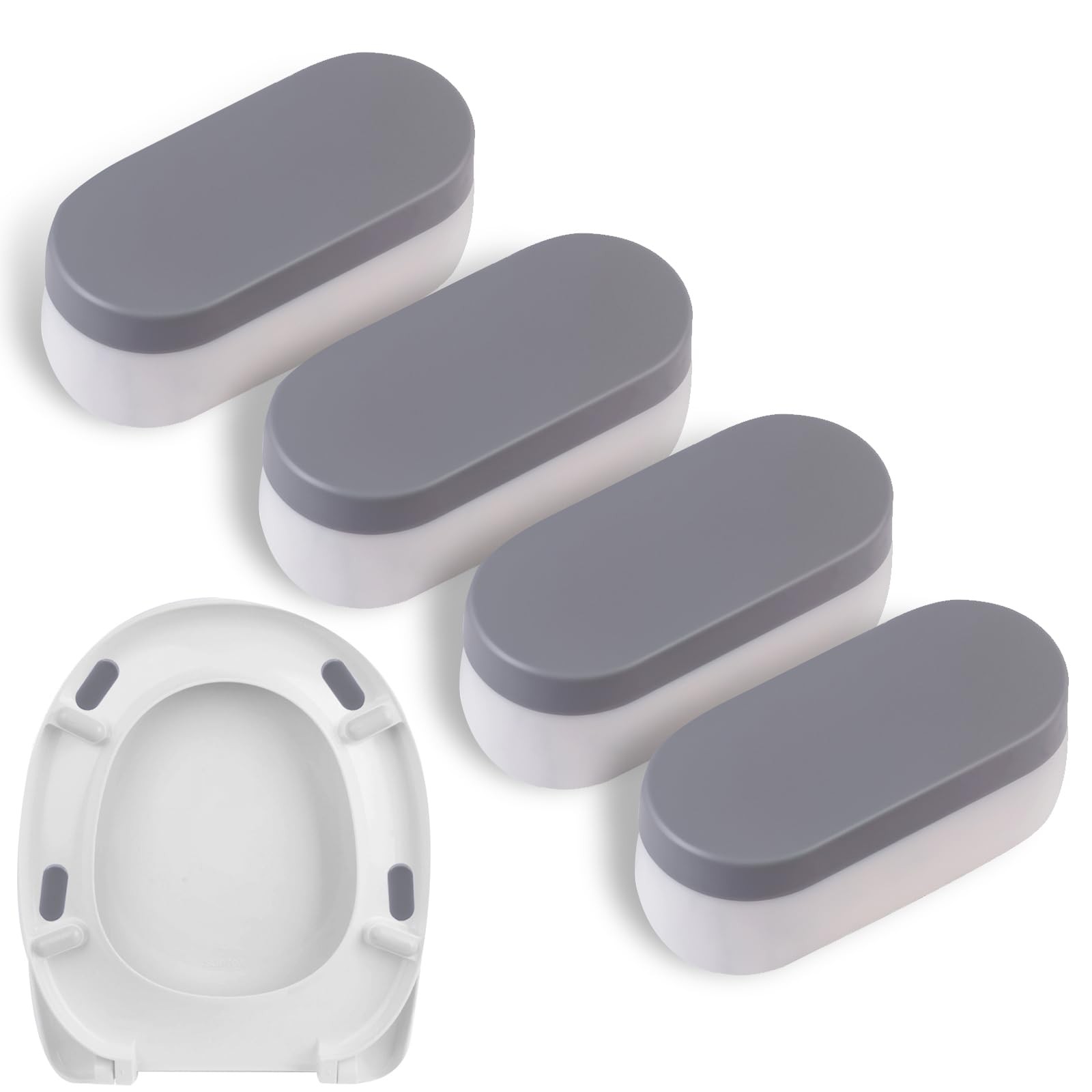 Universal Toilet Seat Bumpers, 2 inches long x 0.8 wide, Gray, White 