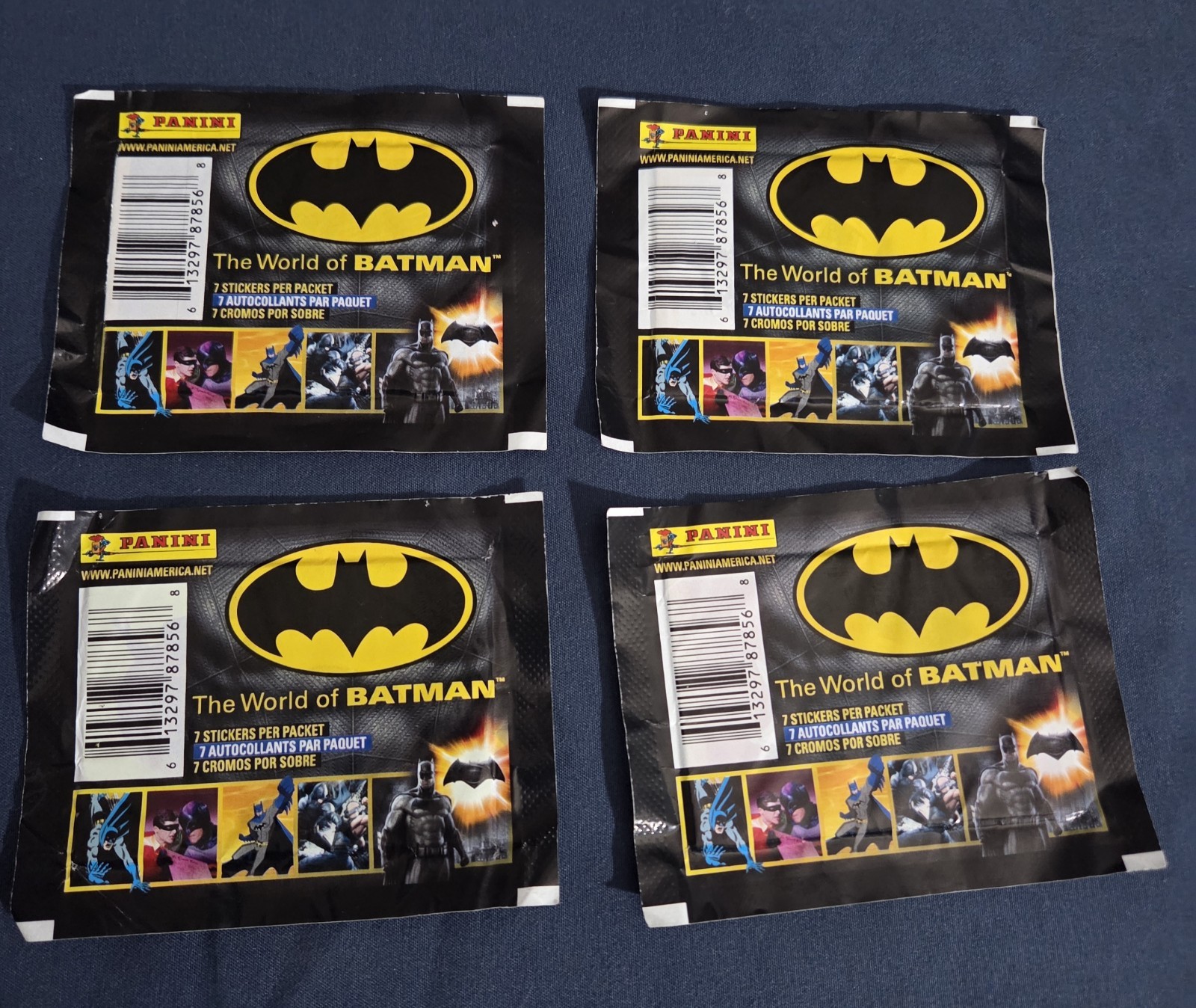 The World of Batman Panini Sealed Sticker Pack LOT OF 4 (7 Stickers Per Pack)