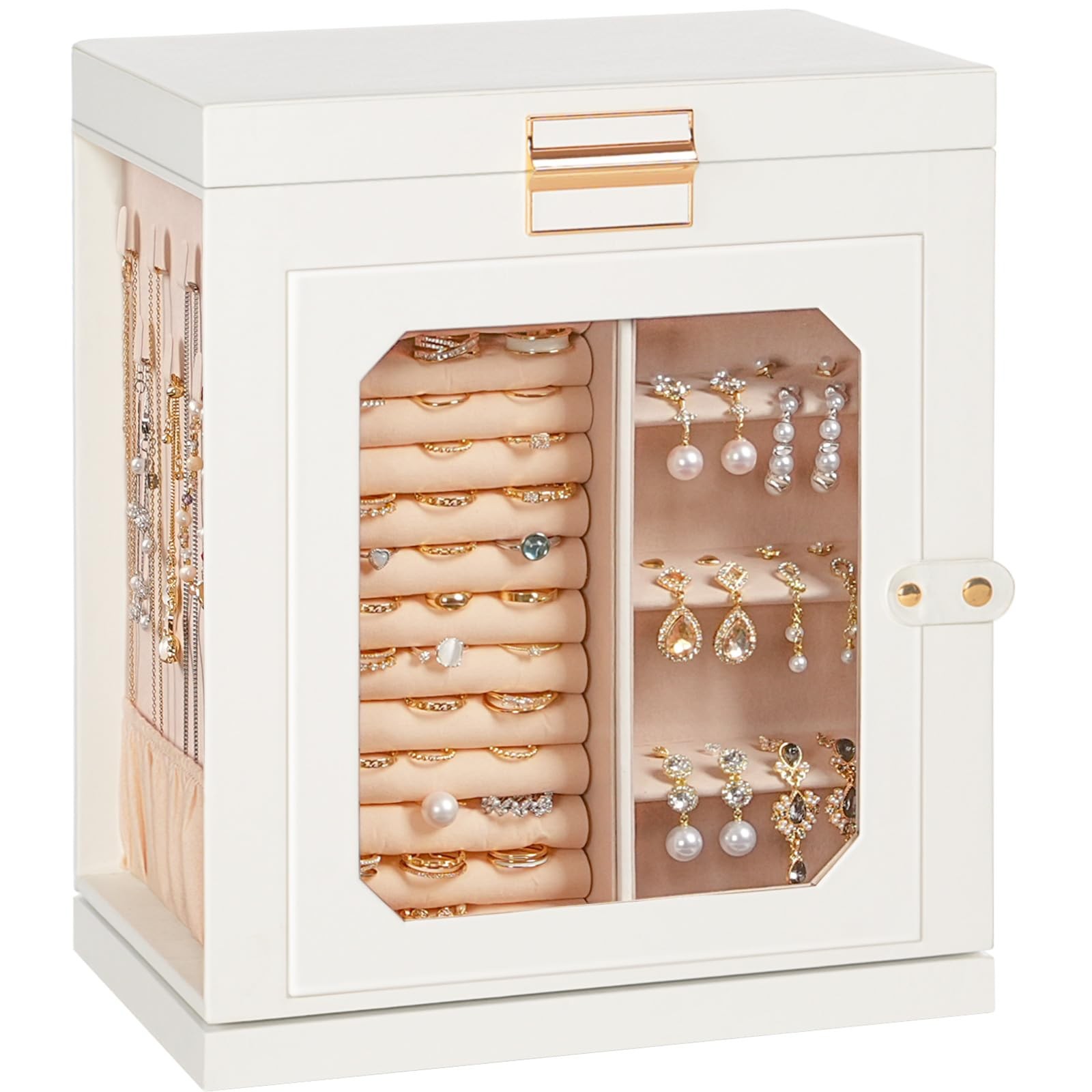 360° Rotating Jewelry Box, Jewelry Organizer with 6 Drawers, Glass Window, Bu...