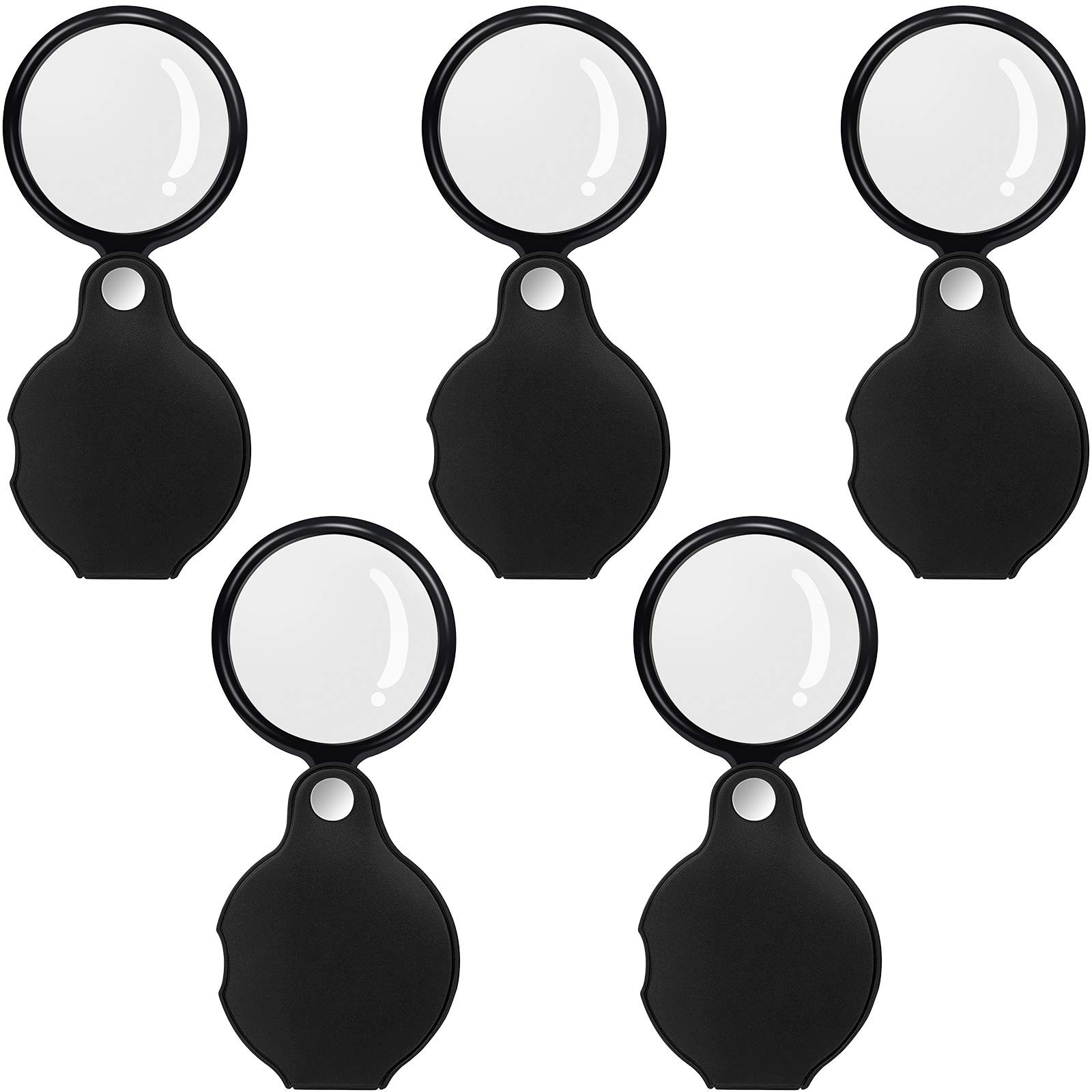 5PCS 10X Pocket Magnifying Glass Small 5 Count (Pack of 1), Black 