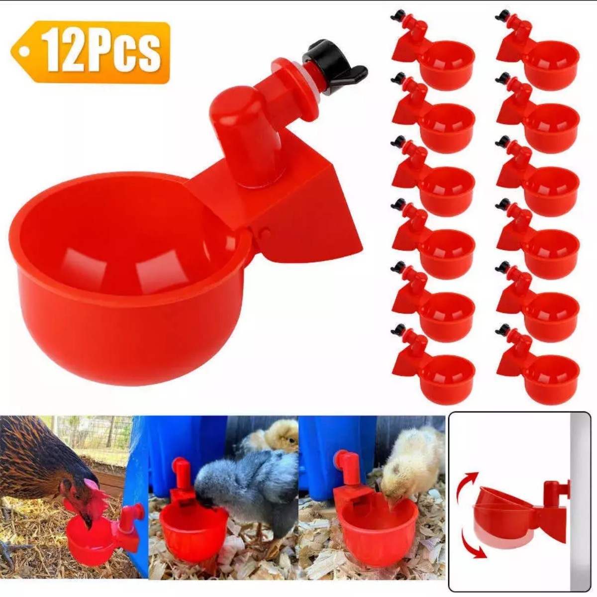 12x Chicken Automatic Watering Cups, Drinker Waterer, for Duck Quail Hen Poultry