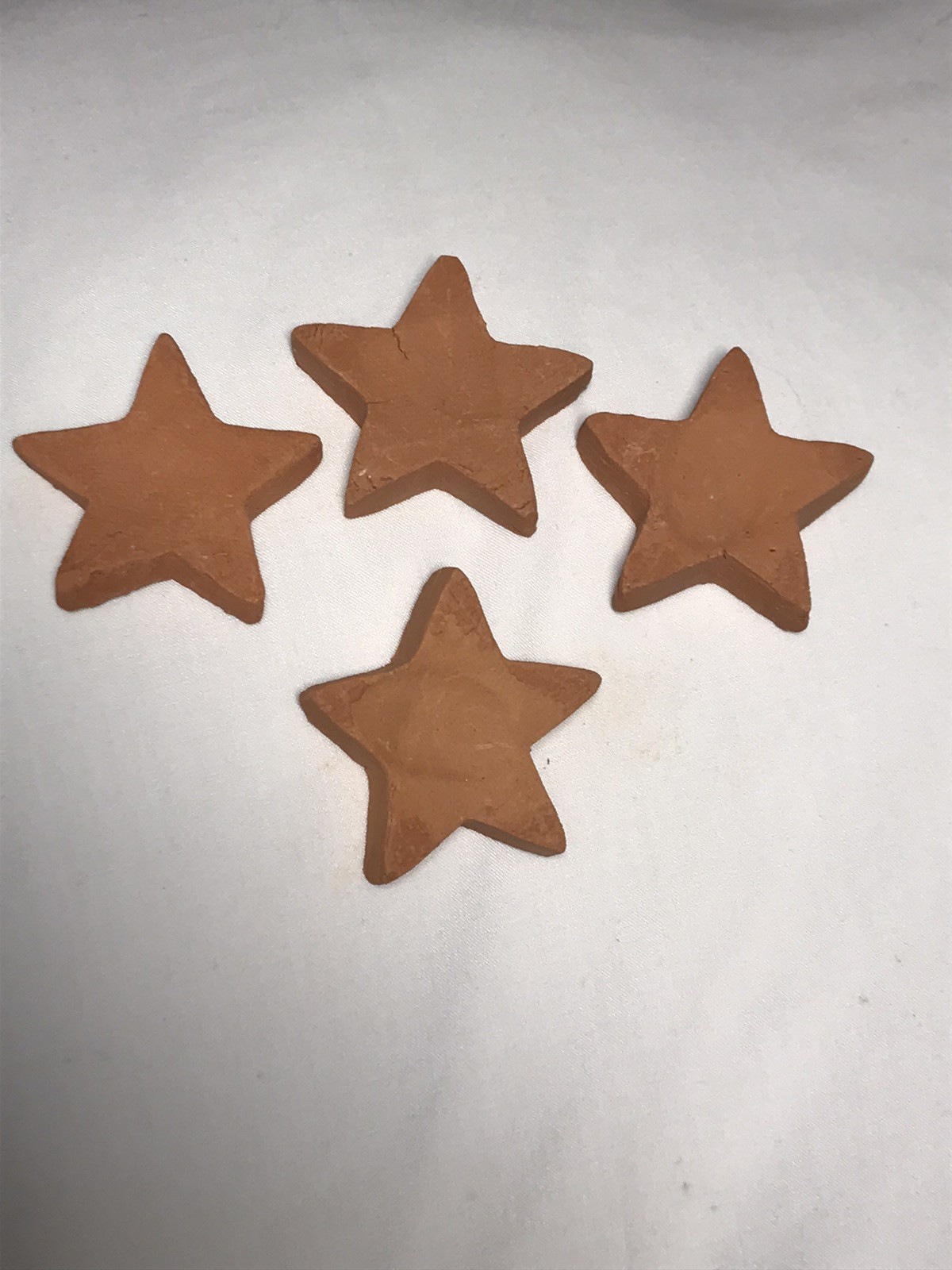 Vintage Handmade Unglazed Terra Cotta Stars ~ 5 Points ~ Craft Lot Of 4