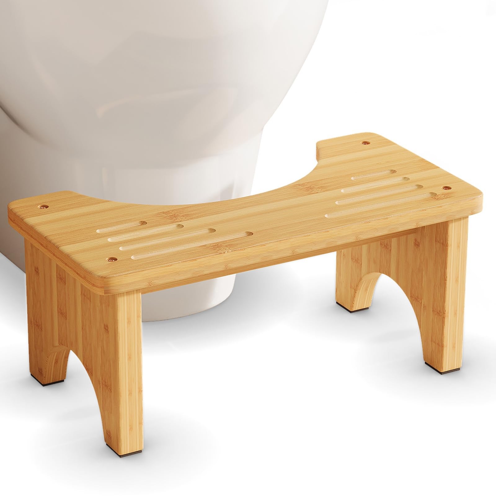 Bamboo Toilet Stool for Adults, 7-Inch Non-Slip Squatting Potty Step Stool