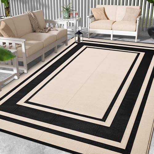 Outdoor Rug 8x10 Ft Waterproof Plastic Straw Rugs for Patio,RV,Beach,Camping, 