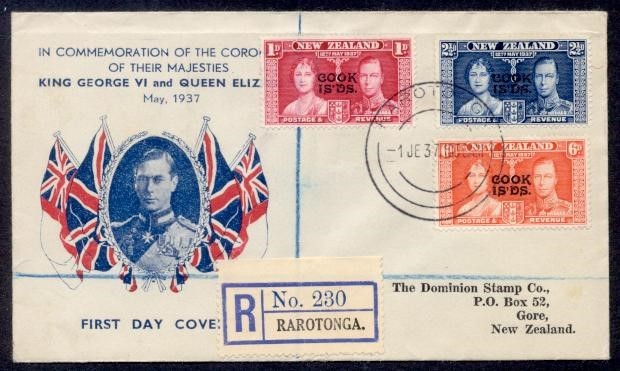 COOK ISLANDS 1937 CORONATION CACHET REG FDC TO NEW ZEALAND