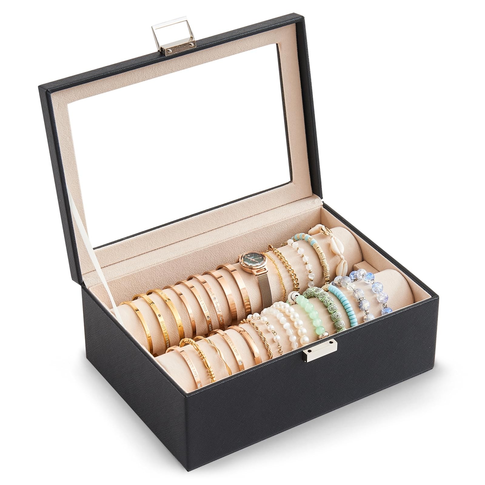 Bracelet Display Holder with Rods for Bangles Watches, Clear Lid Jewelry Orga...