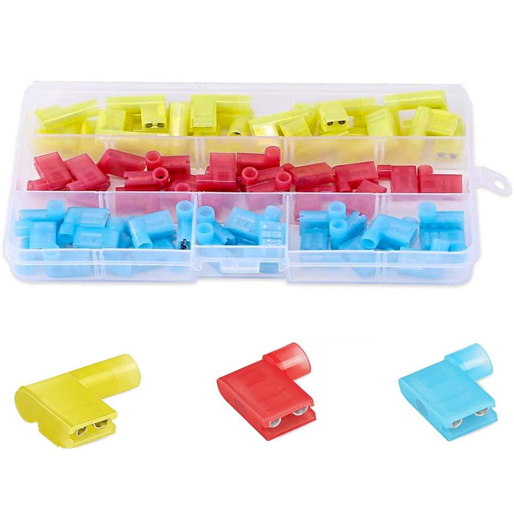 60PCS Nylon Insulated Flag Spade Quick Disconnects Female Wire Connector 90 D...