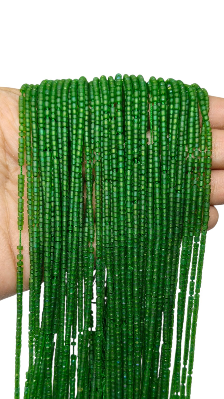 5 Strands of Green Transparent Glass Heishi Tube Seed Cylinder 2mm Loose Bead 