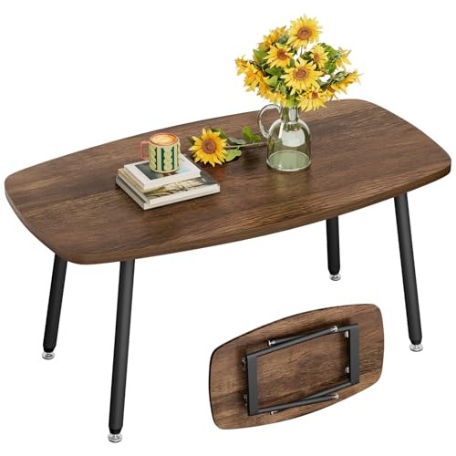  Folding Coffee Table for Small Spaces, No Assembly Farmhouse 39.3IN Brown