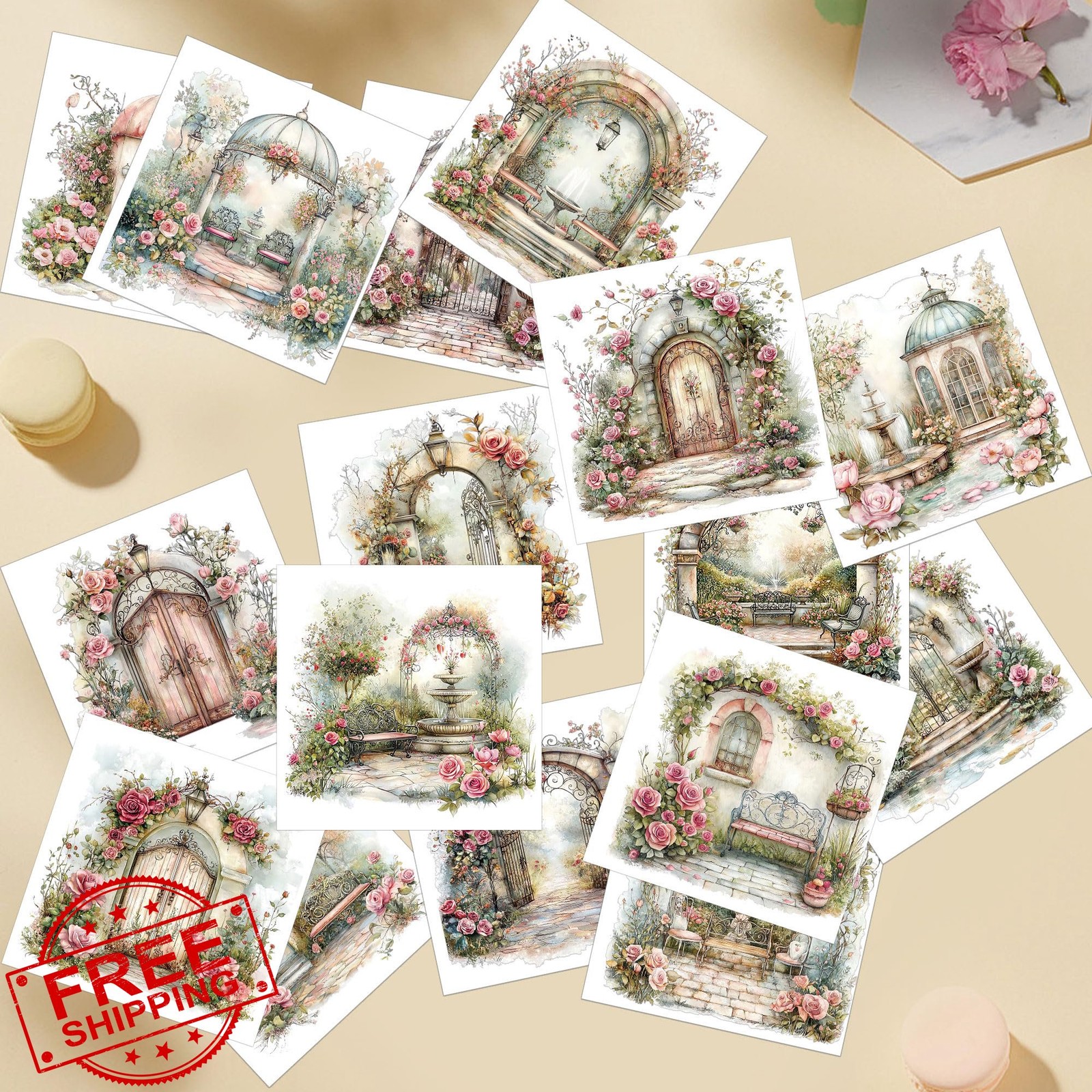 16 Dreamy Garden Rub On Transfers Watercolor Floral Archway 6x6in Wood Glass