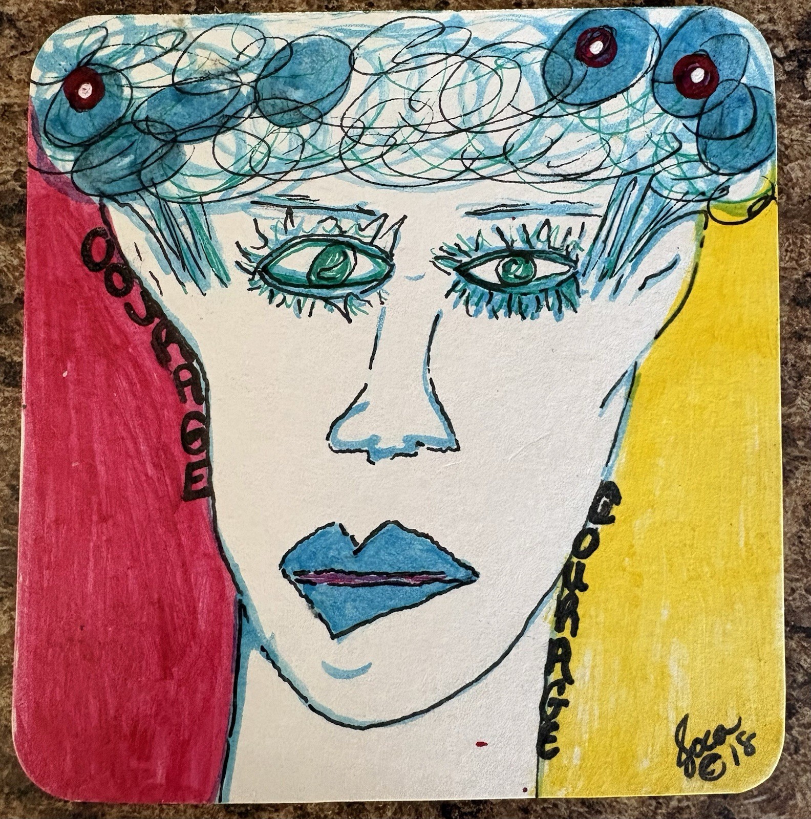 Original Signed Portrait Drawing Ink Illustration Woman 2018