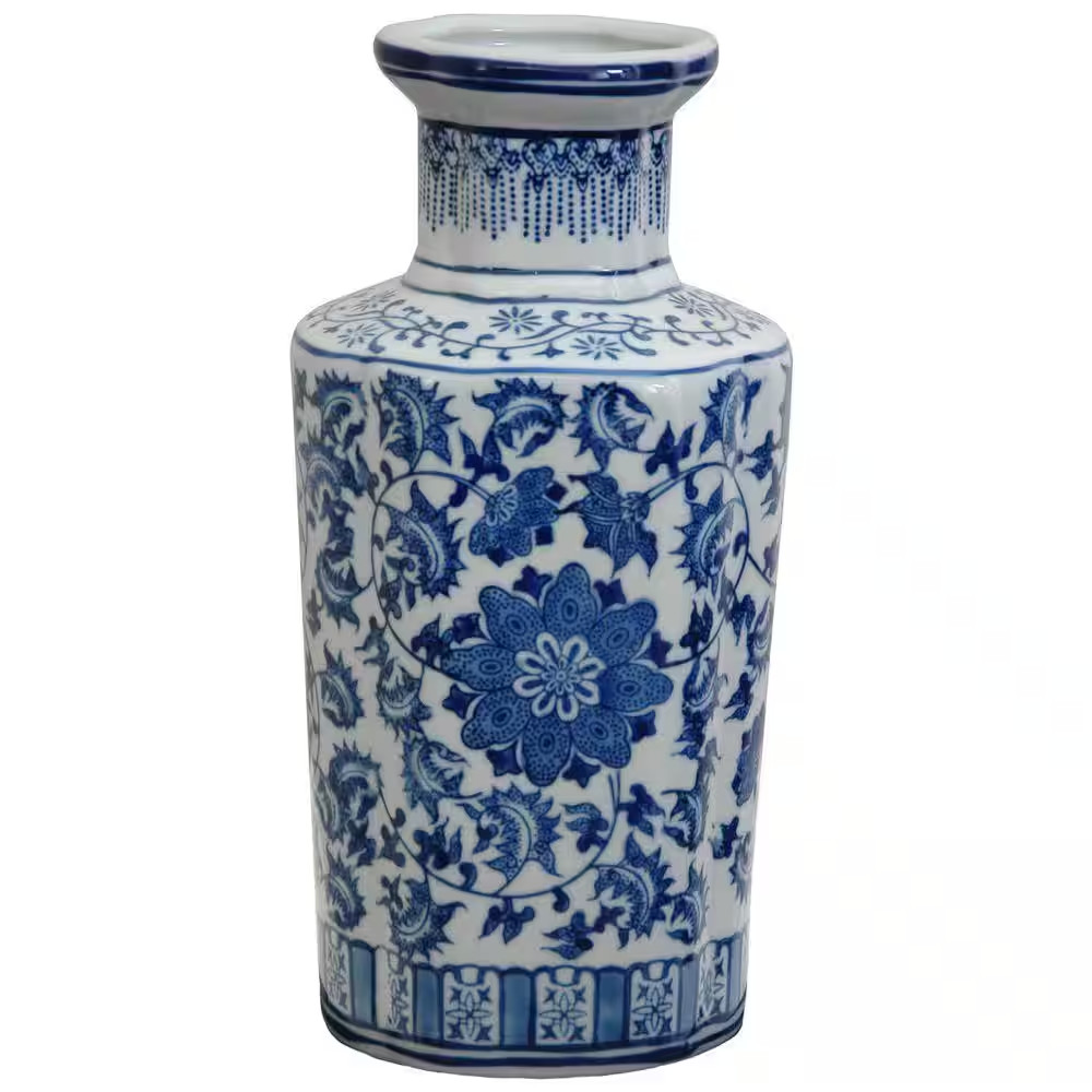 12 In. Porcelain Decorative Vase in Blue