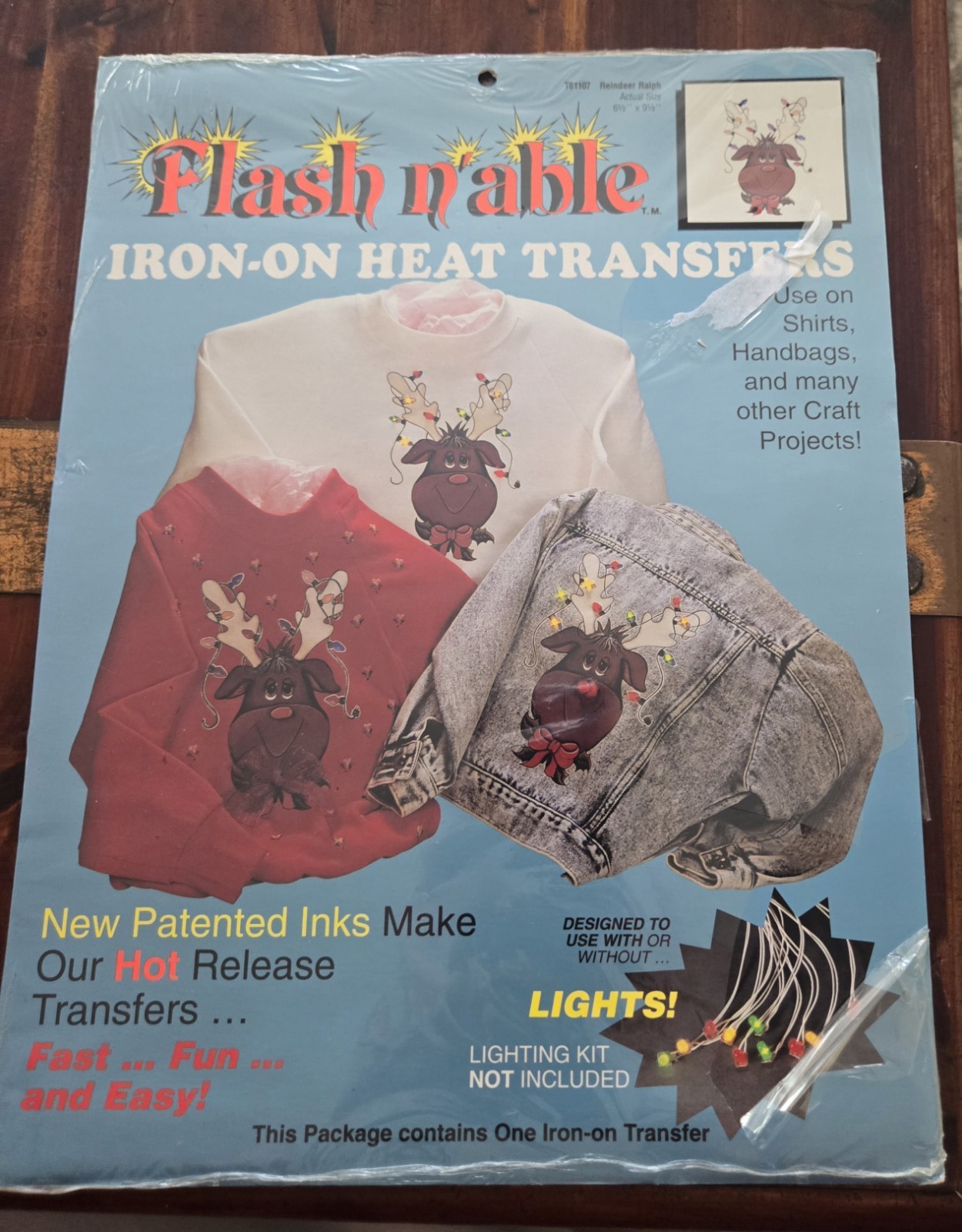 Vintage NOS Flash n'able Iron-On Transfer T81107 Reindeer Christmas Design