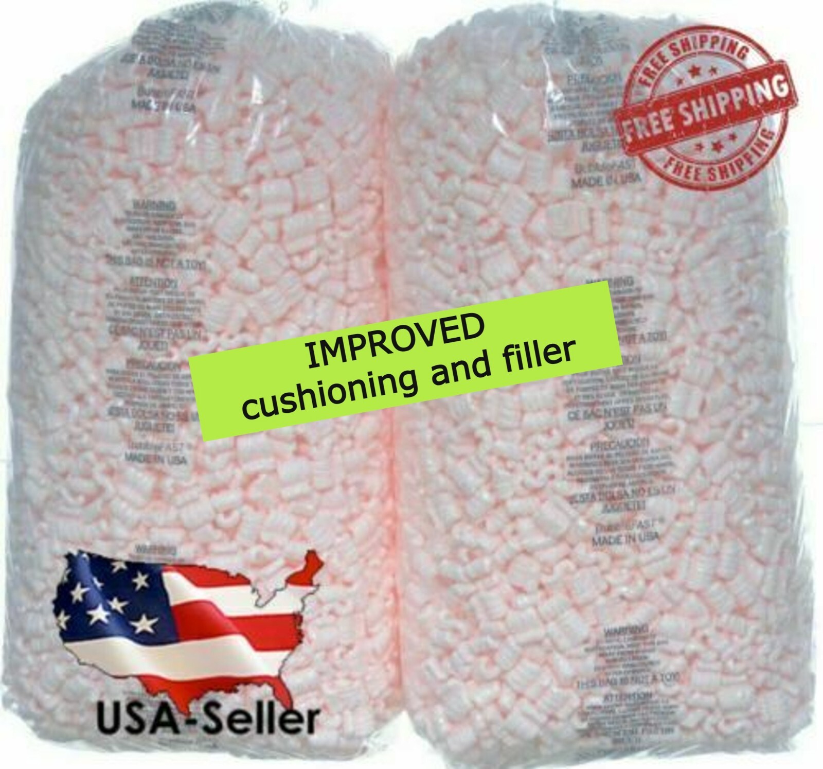 Foam Peanuts Packing Peanuts 2 bags x 3.5 Cu Ft  Pink Anti Static Pack & Ship