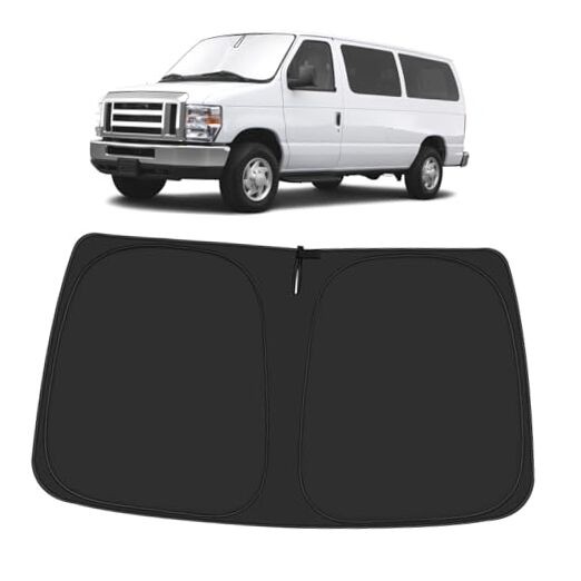 Windshield Sun Shade for 1992 Silver & Black-Fit Ford E-150 E-250 E-350 E-450