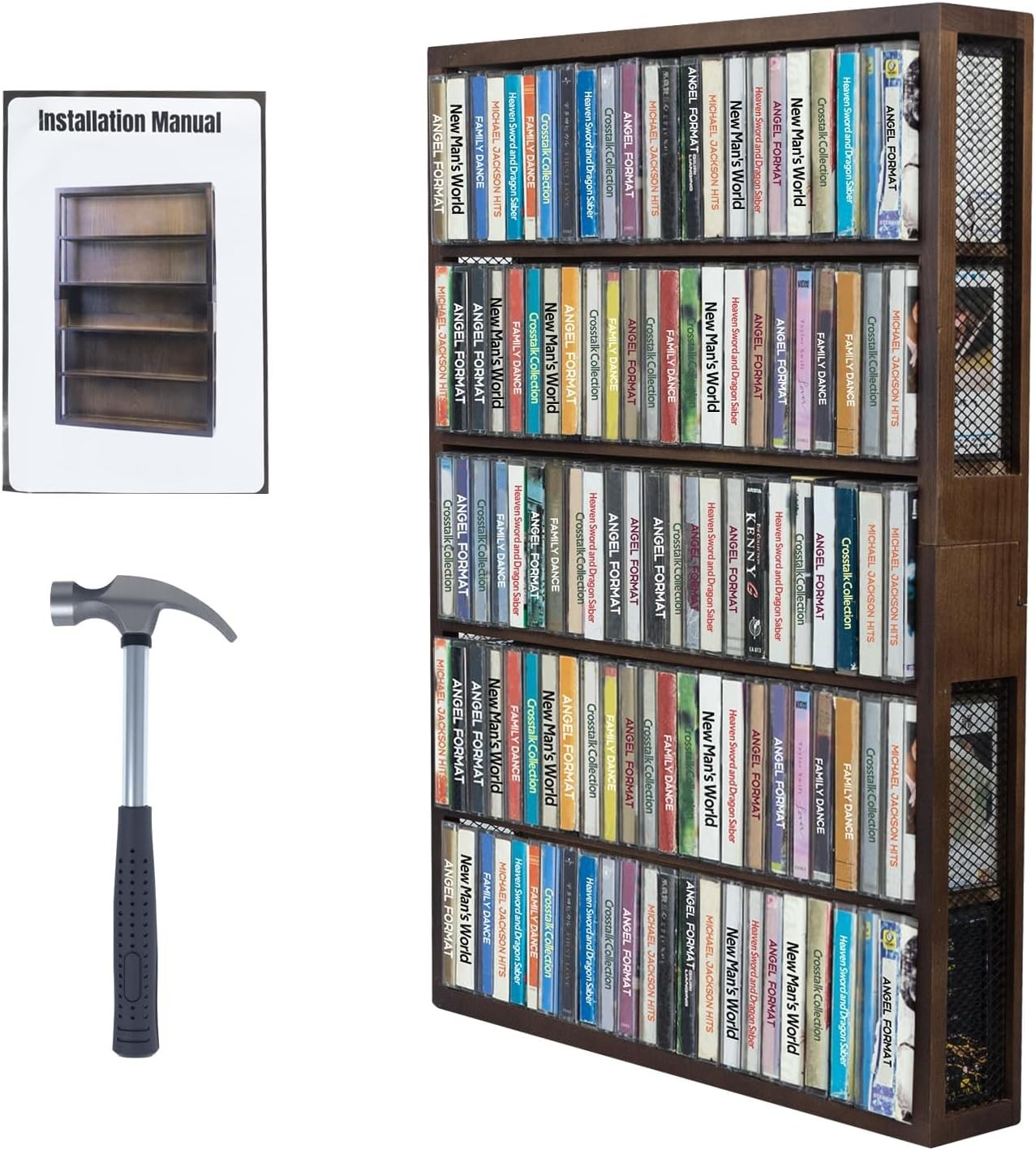 Wooden Cassette Tape storage Rack,Large Storage,Hold up to 115 cassette