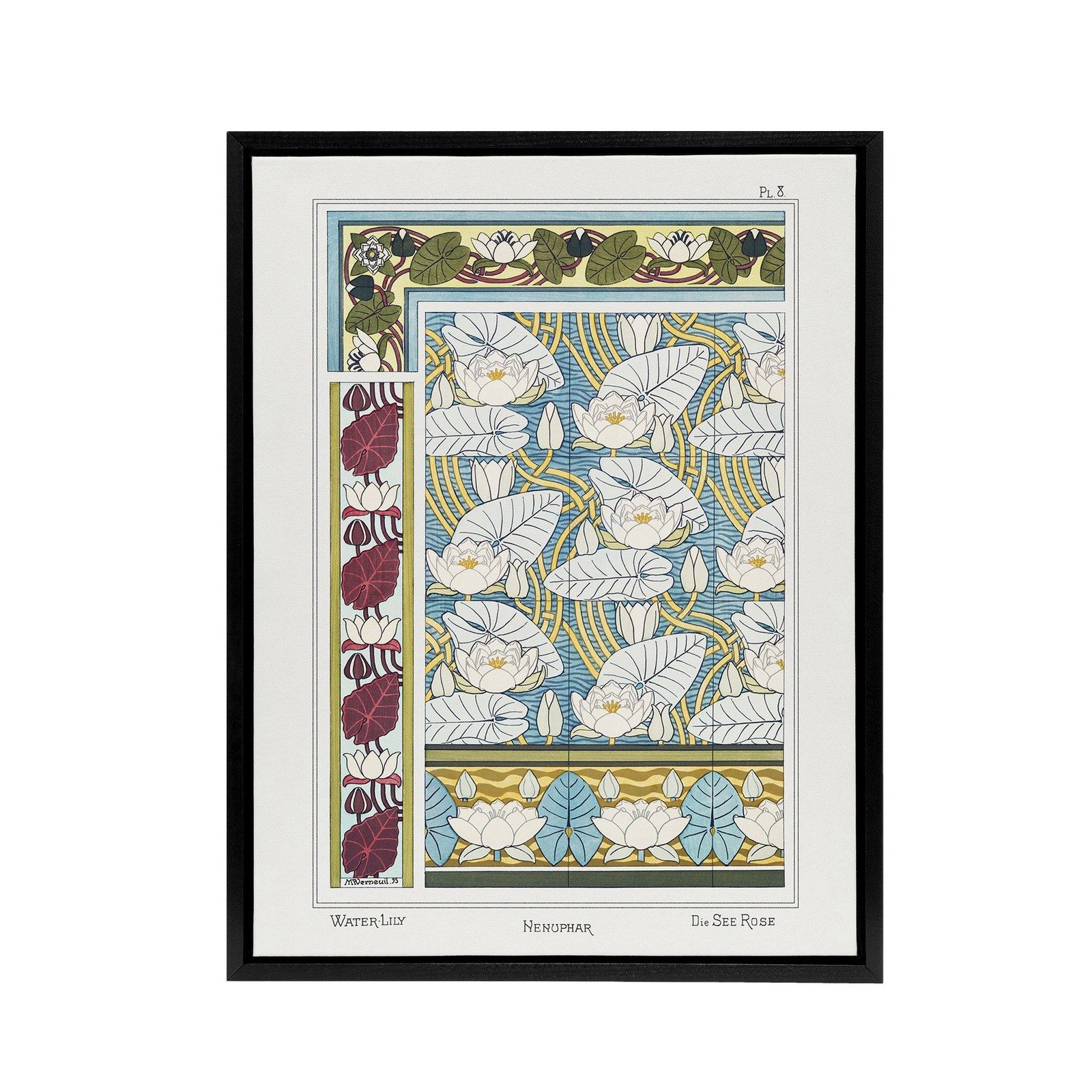 Water Lily Patterns Framed Canvas Wall Art Print Vintage Floral Verneuil