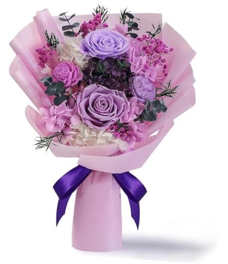 Flowers for Delivery Prime,Preserved Roses Bouquet - Real Flowers Last 2 Purple