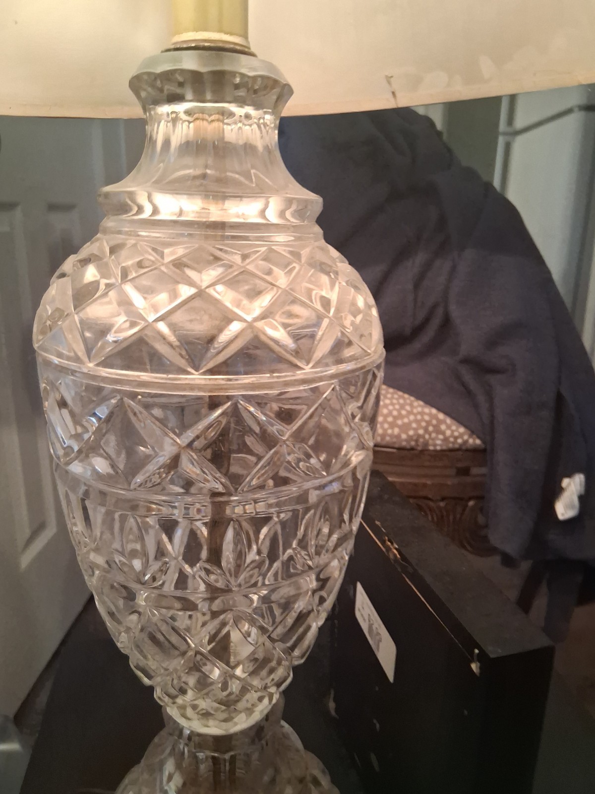 Cut Glass Table Lamp Diamond Pattern Glossy Finish Clear Shaded Corded Electric