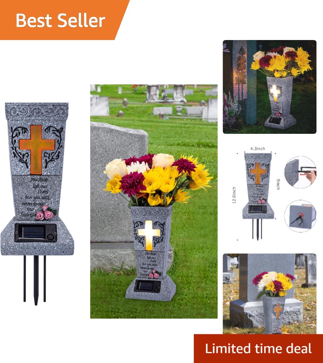 Weather-Resistant Solar Grave Vase with LED for Sympathy and Memorial Gardens